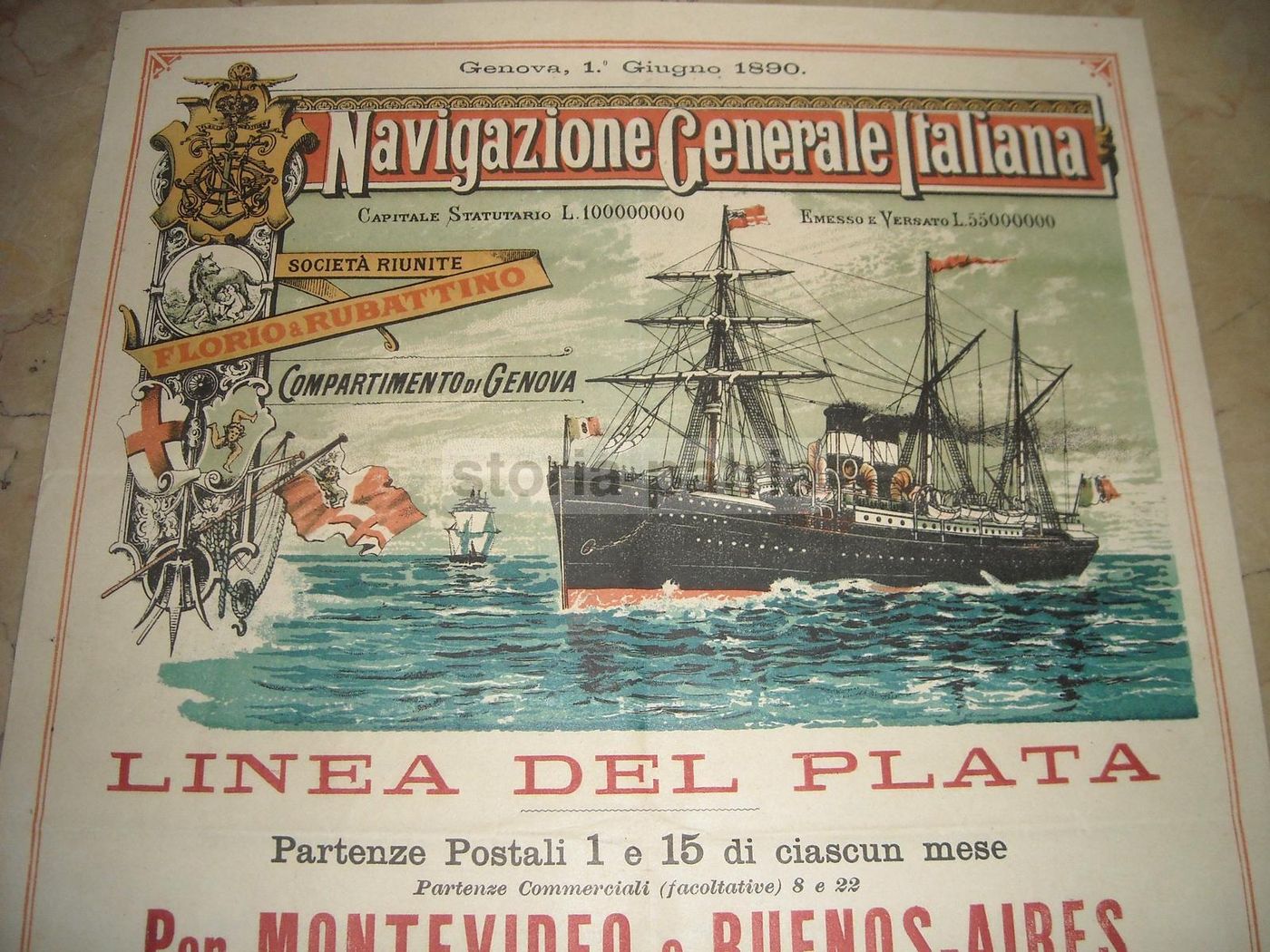 Manifesto Navigazione Generale Italiana, 1890, Genova E Napoli Per Le Americhe