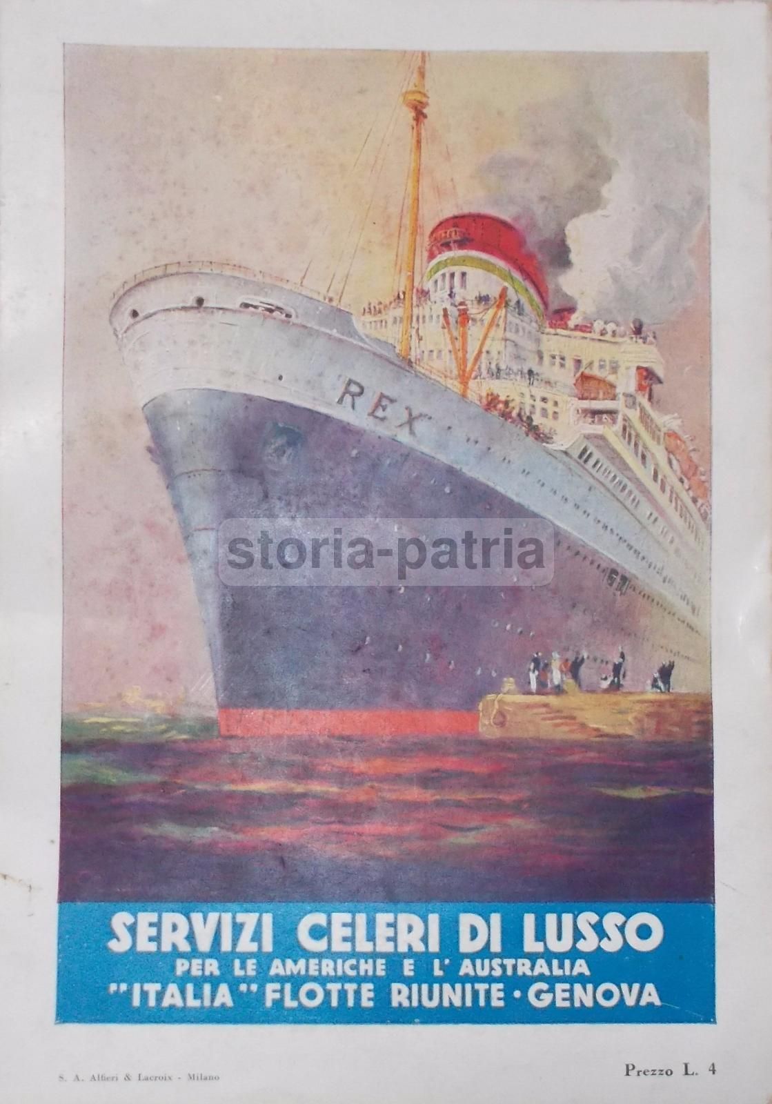 Nave Rex Genova Pubblicità 1933 Emigrazione America Australia
