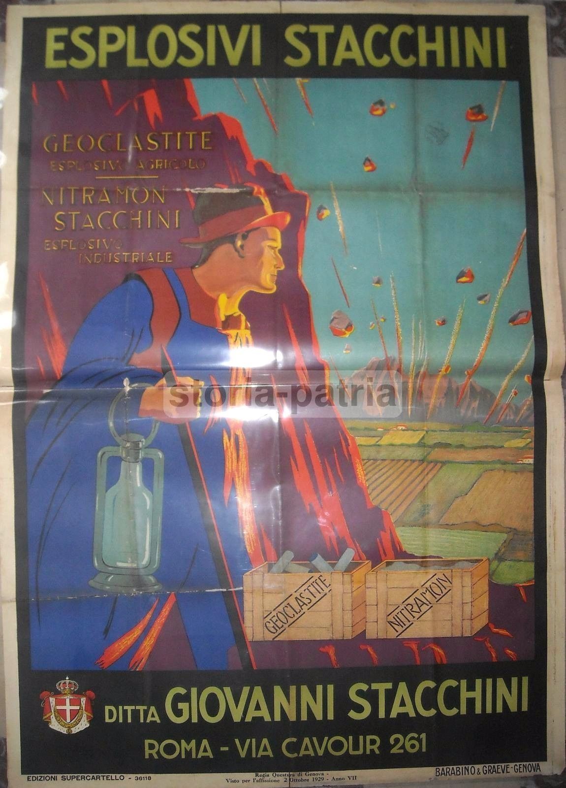 Manifesto Pubblicitario Esplosivi Stacchini Roma Anni '30 Raro