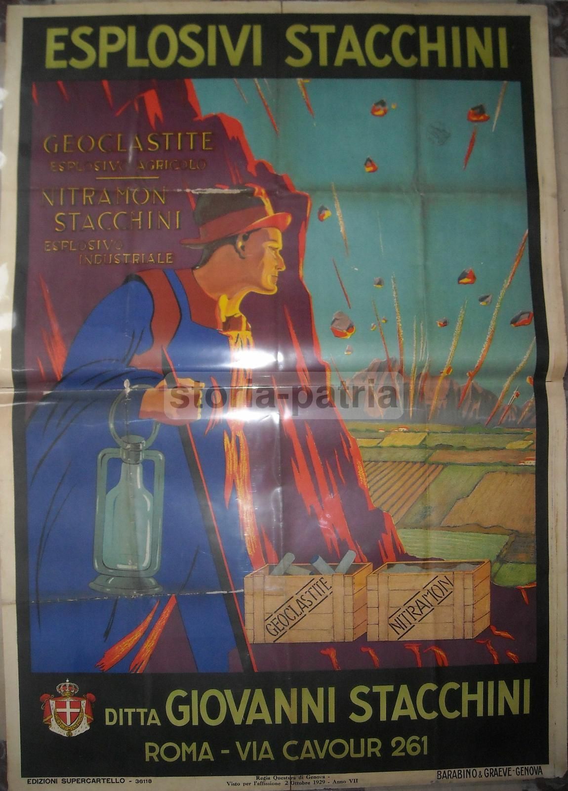 Manifesto Pubblicitario Esplosivi Stacchini Roma Anni '30 Raro