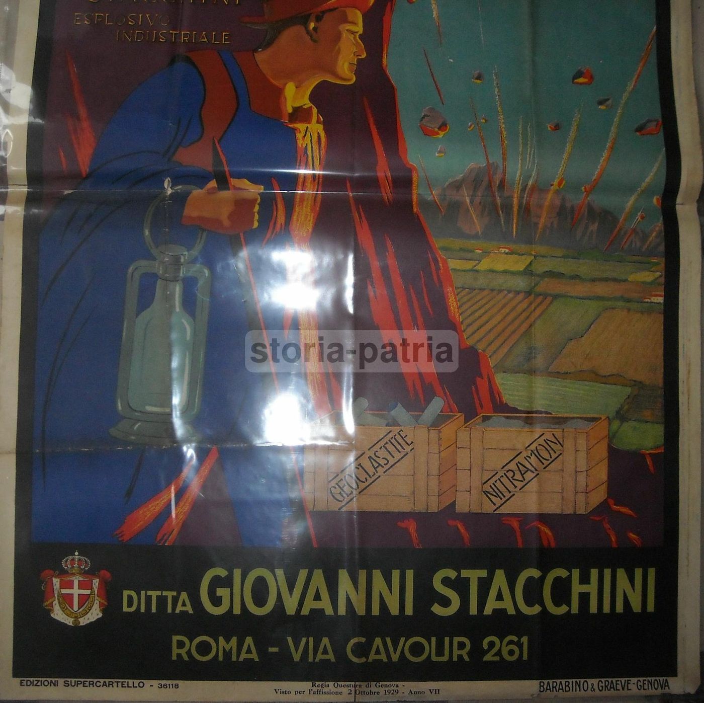 Manifesto Pubblicitario Esplosivi Stacchini Roma Anni '30 Raro