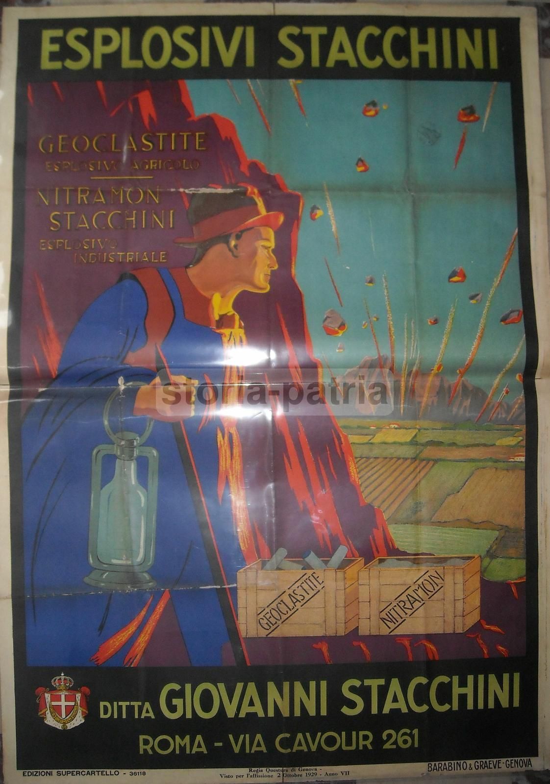 Manifesto Pubblicitario Esplosivi Stacchini Roma Anni '30 Raro