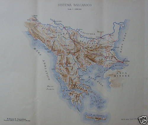 Carta Geologica Balcani, Grecia, Morea, Candia. Fine '800. Litografia