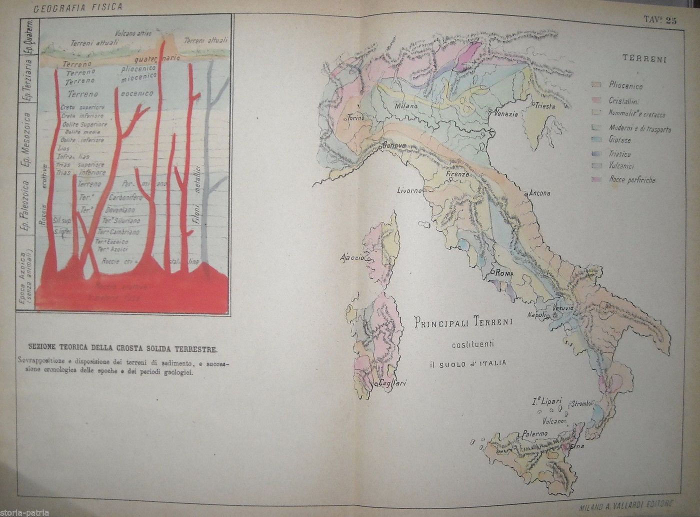 Carta Geologica d'Italia Con Vulcani E Stratificazioni Del Terreno
