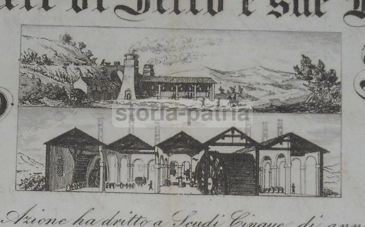 Certificato Azionario Miniere Ferro Tolfa Tivoli Terni Roma 1849
