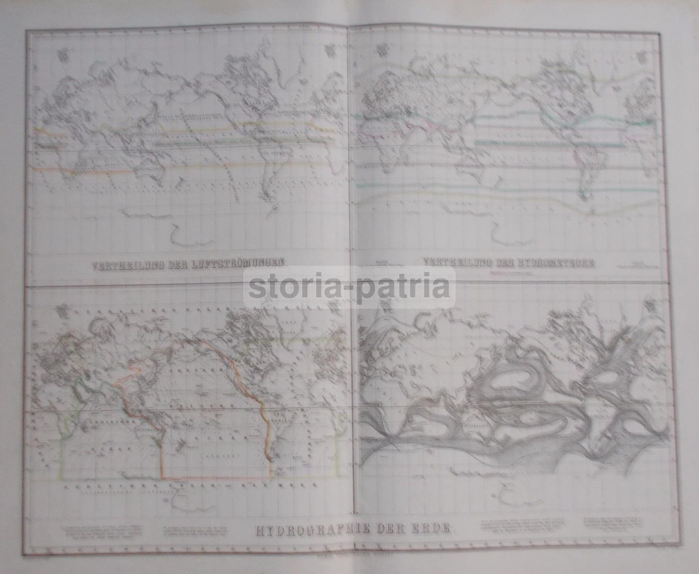 Mappa Antica Idrografia Terrestre Europa Asia America 1860 1880