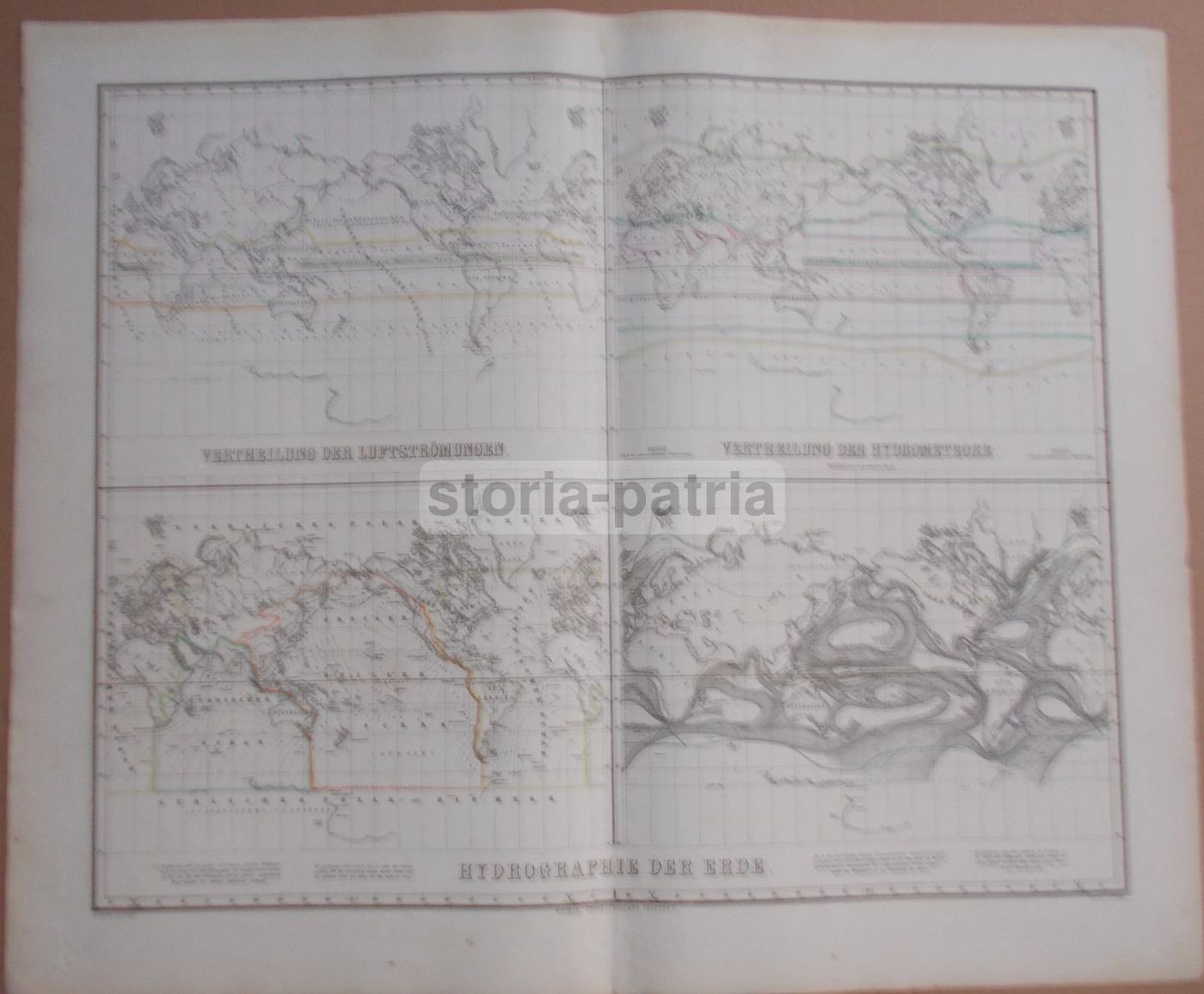 Mappa Antica Idrografia Terrestre Europa Asia America 1860 1880