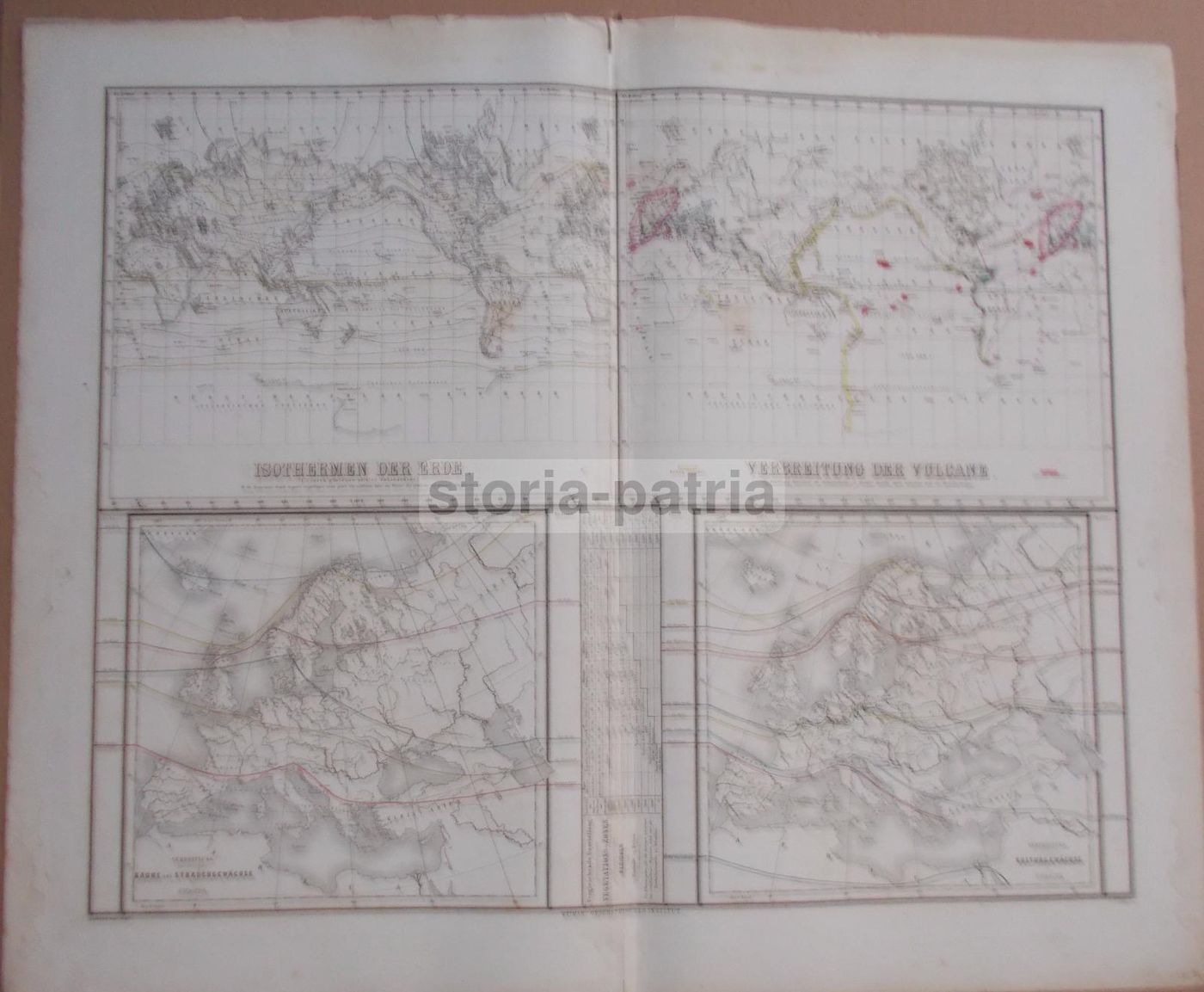 Mappa Isoterme E Vulcani Europa Asia America 1860 1880