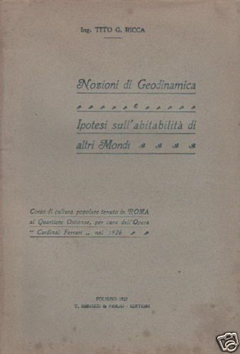 Nozioni Di Geodinamica. Tito G. Ricca. 1927. Terremoto Di Avezzano.