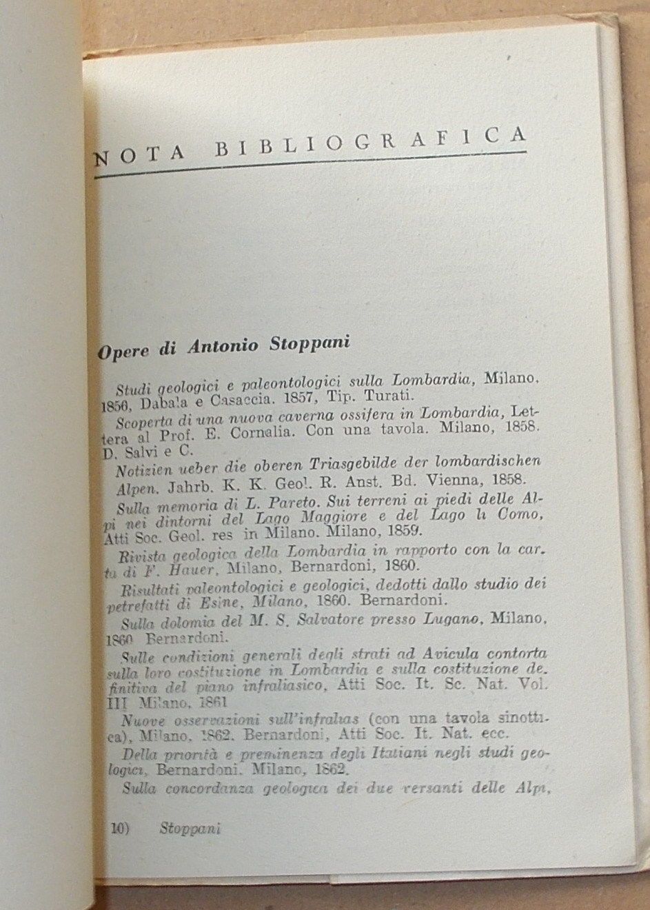Stoppani Di R. Tomaselli: Geologia E Laghi Prealpini, 1948 Brescia