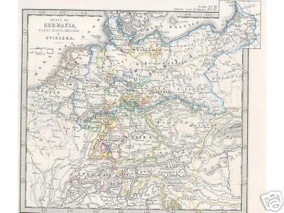 Mappa Antica Della Germania, Paesi Bassi, Belgio E Svizzera (1869)