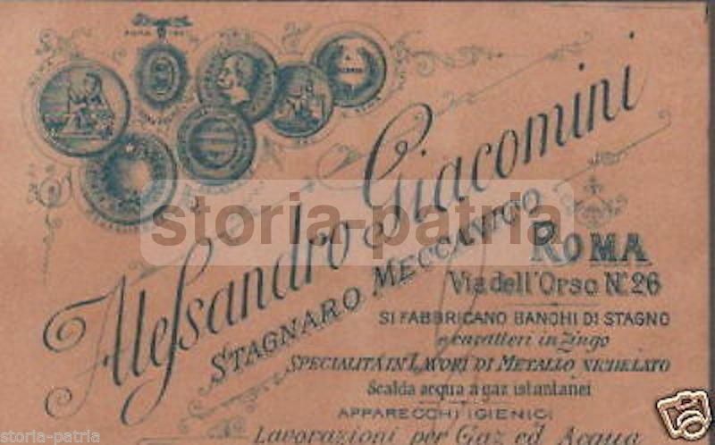 Biglietto Pubblicitario Stagnaro Alessandro Giacomini Roma, Fine '800