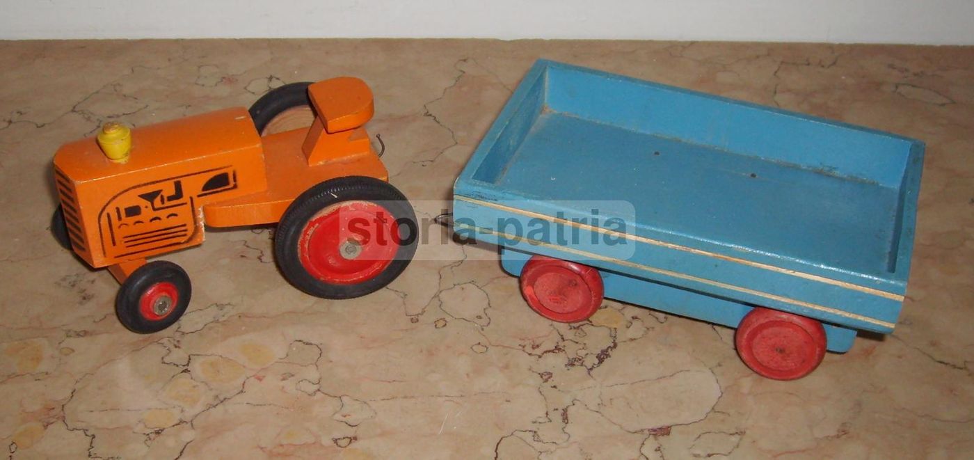 Giocattolo Vintage Trattore Con Rimorchio In Legno Anni '50