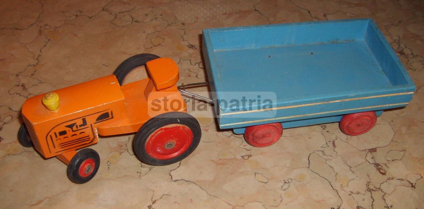 Giocattolo Vintage Trattore Con Rimorchio In Legno Anni '50