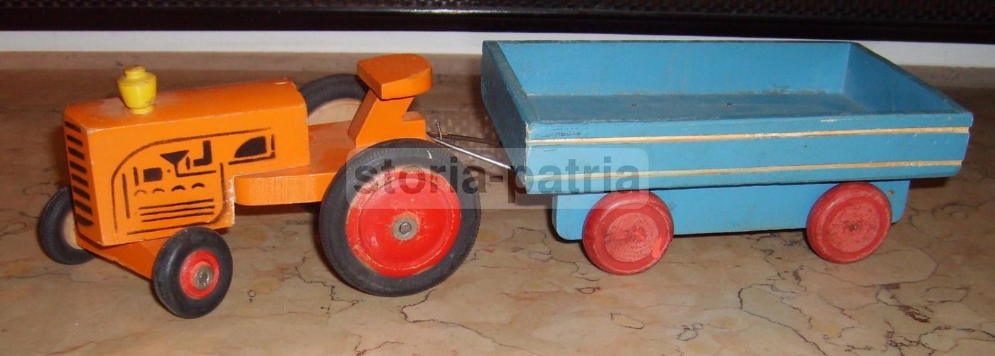 Giocattolo Vintage Trattore Con Rimorchio In Legno Anni '50