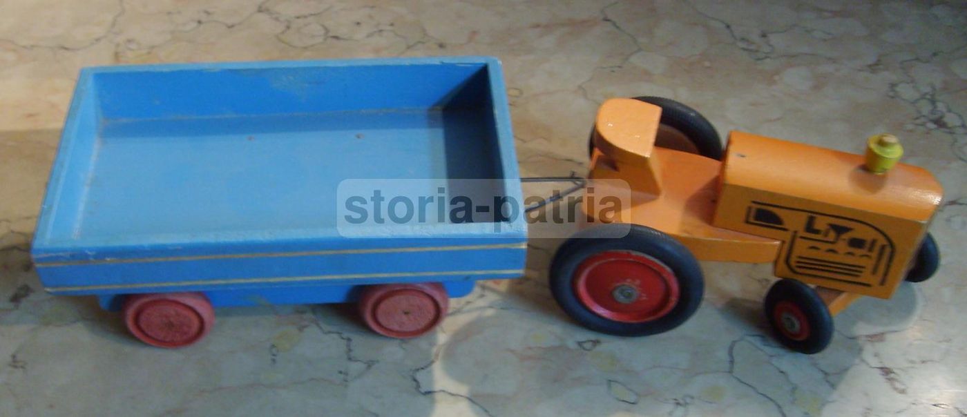 Giocattolo Vintage Trattore Con Rimorchio In Legno Anni '50