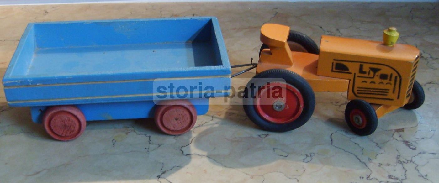 Giocattolo Vintage Trattore Con Rimorchio In Legno Anni '50