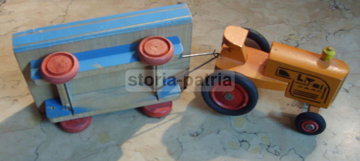 Giocattolo Vintage Trattore Con Rimorchio In Legno Anni '50