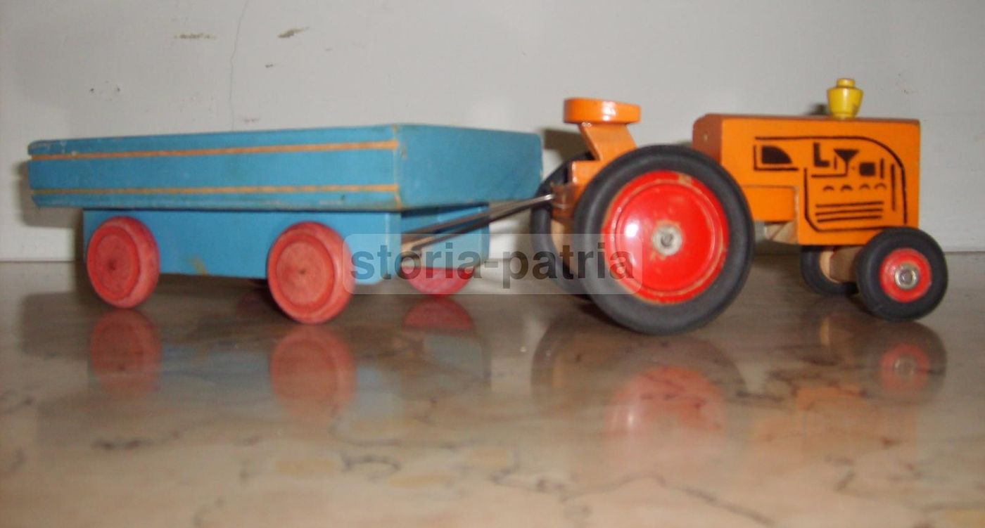 Giocattolo Vintage Trattore Con Rimorchio In Legno Anni '50