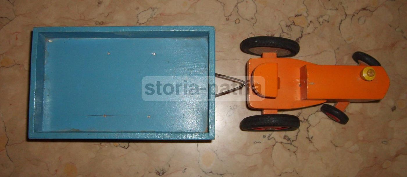 Giocattolo Vintage Trattore Con Rimorchio In Legno Anni '50