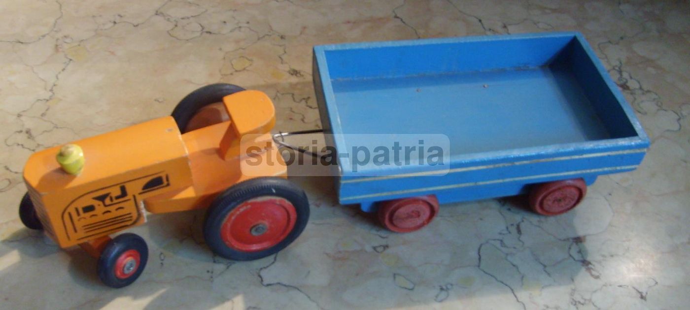 Giocattolo Vintage Trattore Con Rimorchio In Legno Anni '50