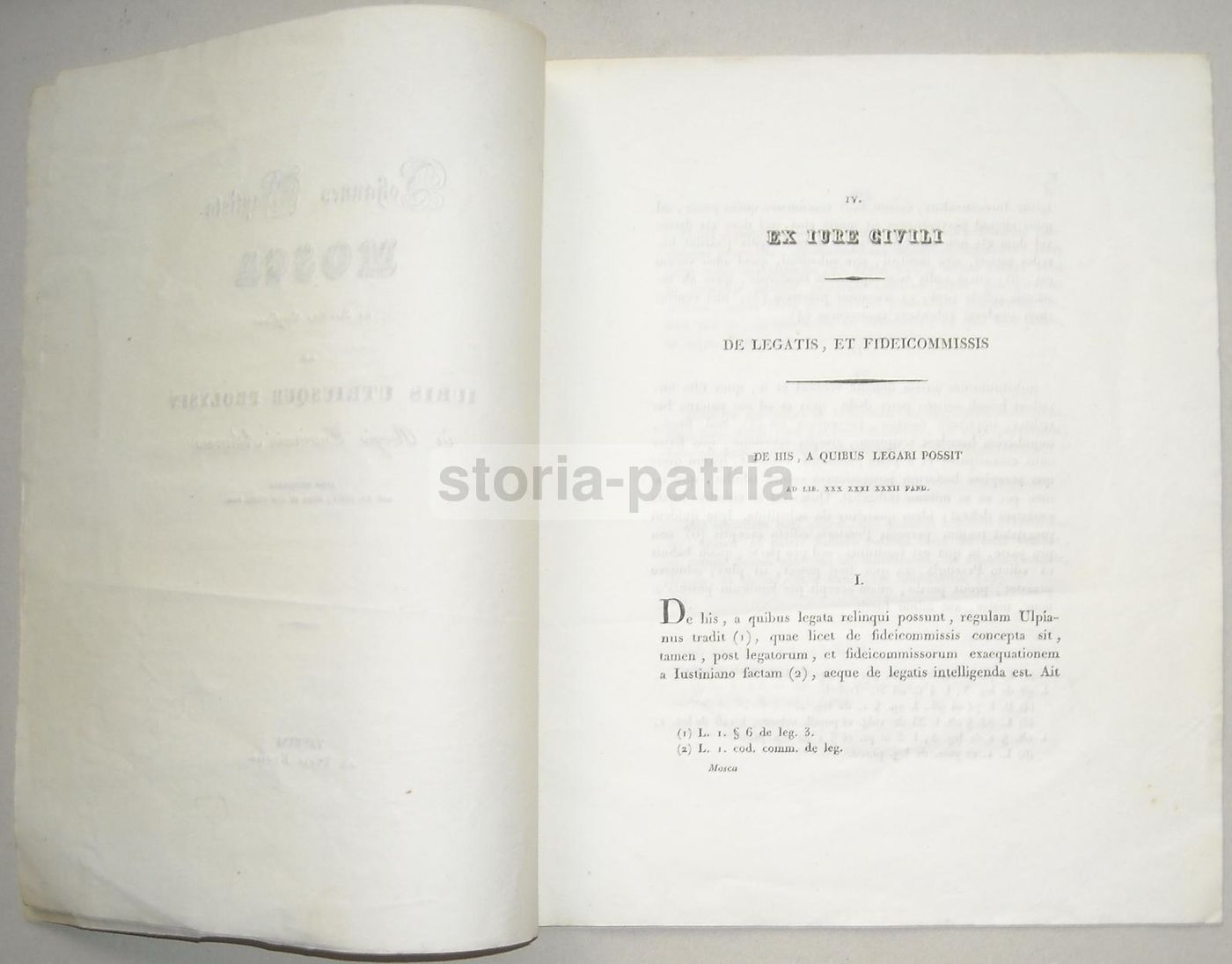 Mosca Giovan Battista: Jure Civili, 1829, Ateneo Torino, Edizione Rara