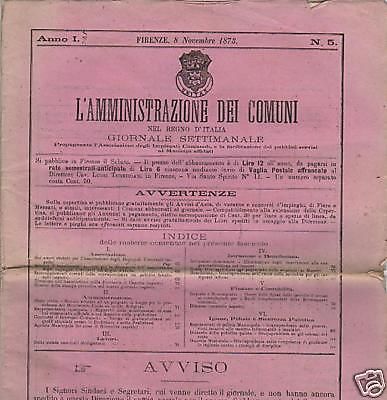 Giornale L'Amministrazione Dei Comuni Nel Regno d'Italia, 1873