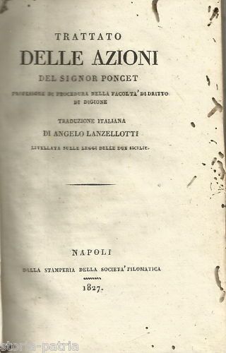 Trattato Delle Azioni (Poncet, 1827)   Napoli E Stemma Araldico Salvi