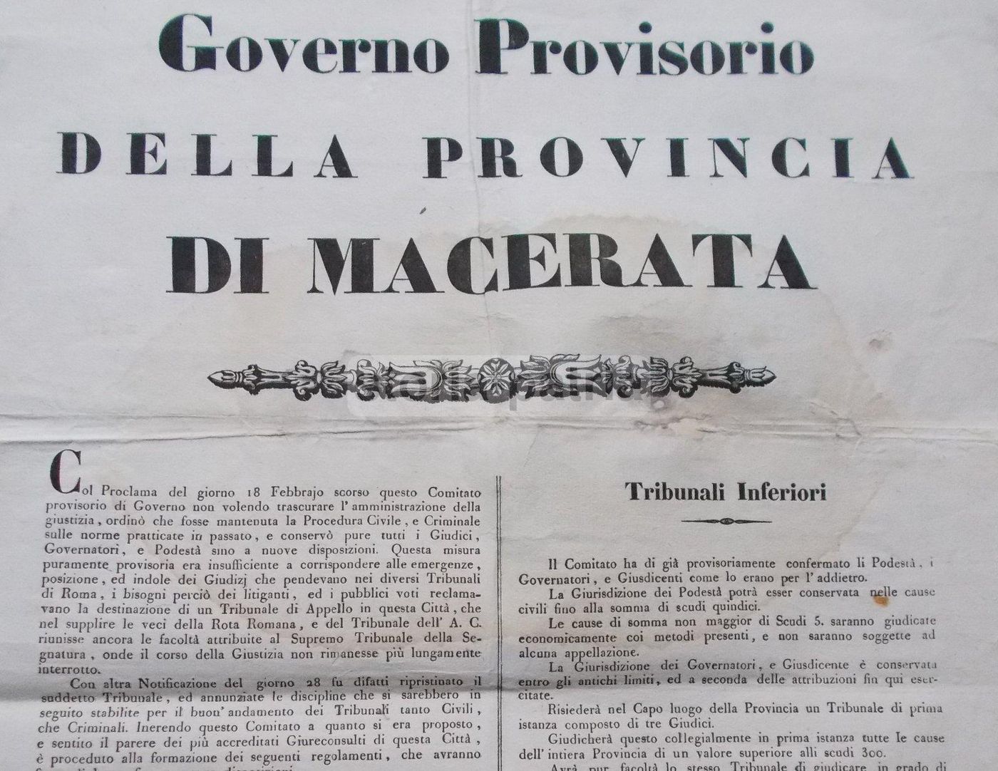 Manifesto Del Tribunale Di Appellazione Di Macerata, 1831 (Graziani, Carradori)