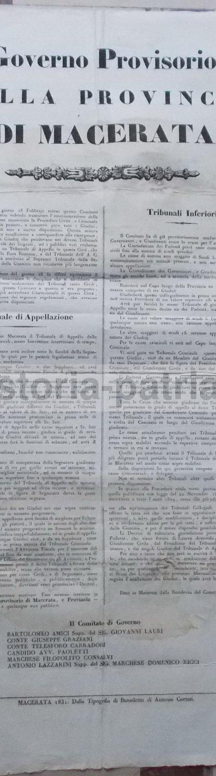 Manifesto Del Tribunale Di Appellazione Di Macerata, 1831 (Graziani, Carradori)