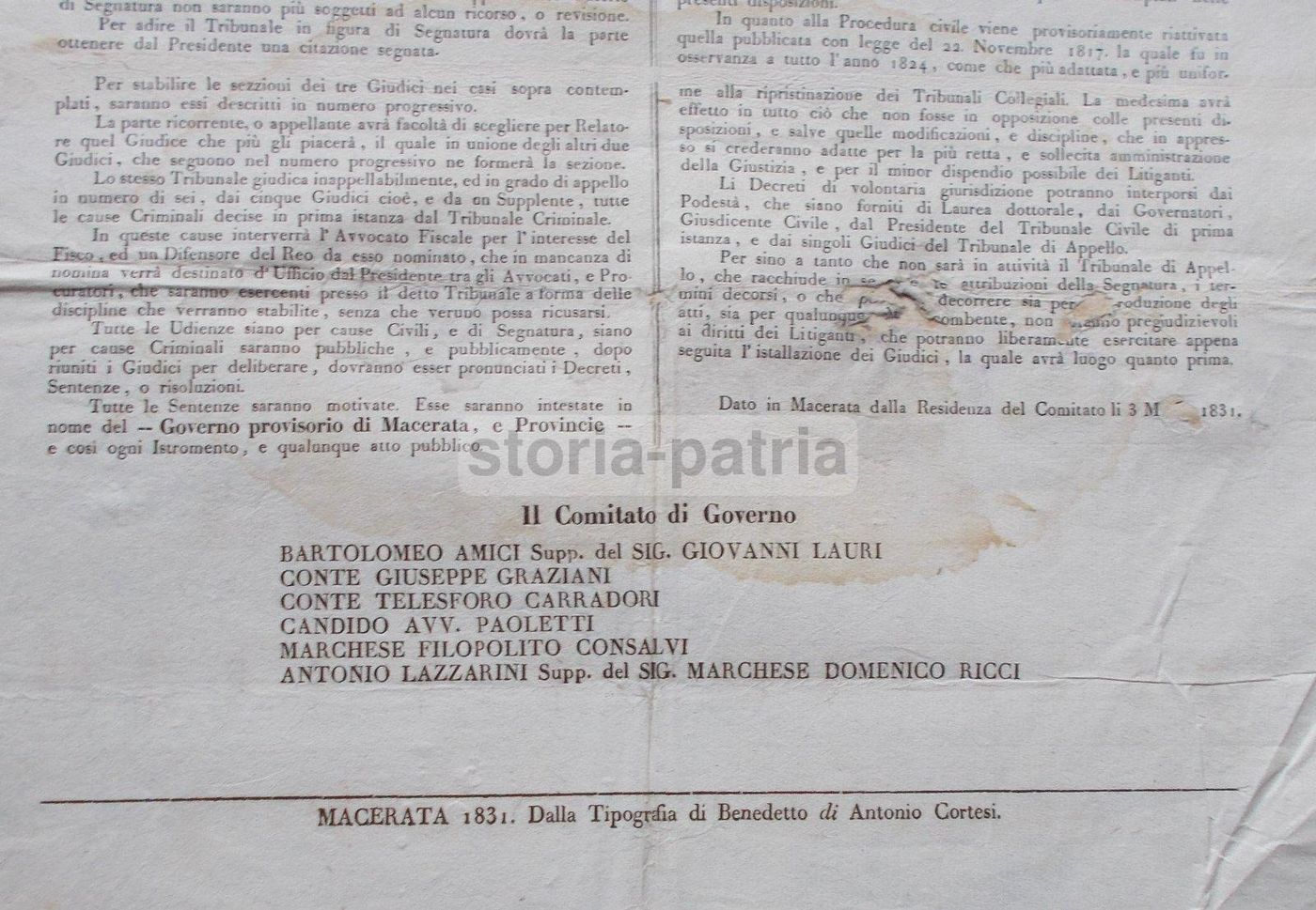 Manifesto Del Tribunale Di Appellazione Di Macerata, 1831 (Graziani, Carradori)