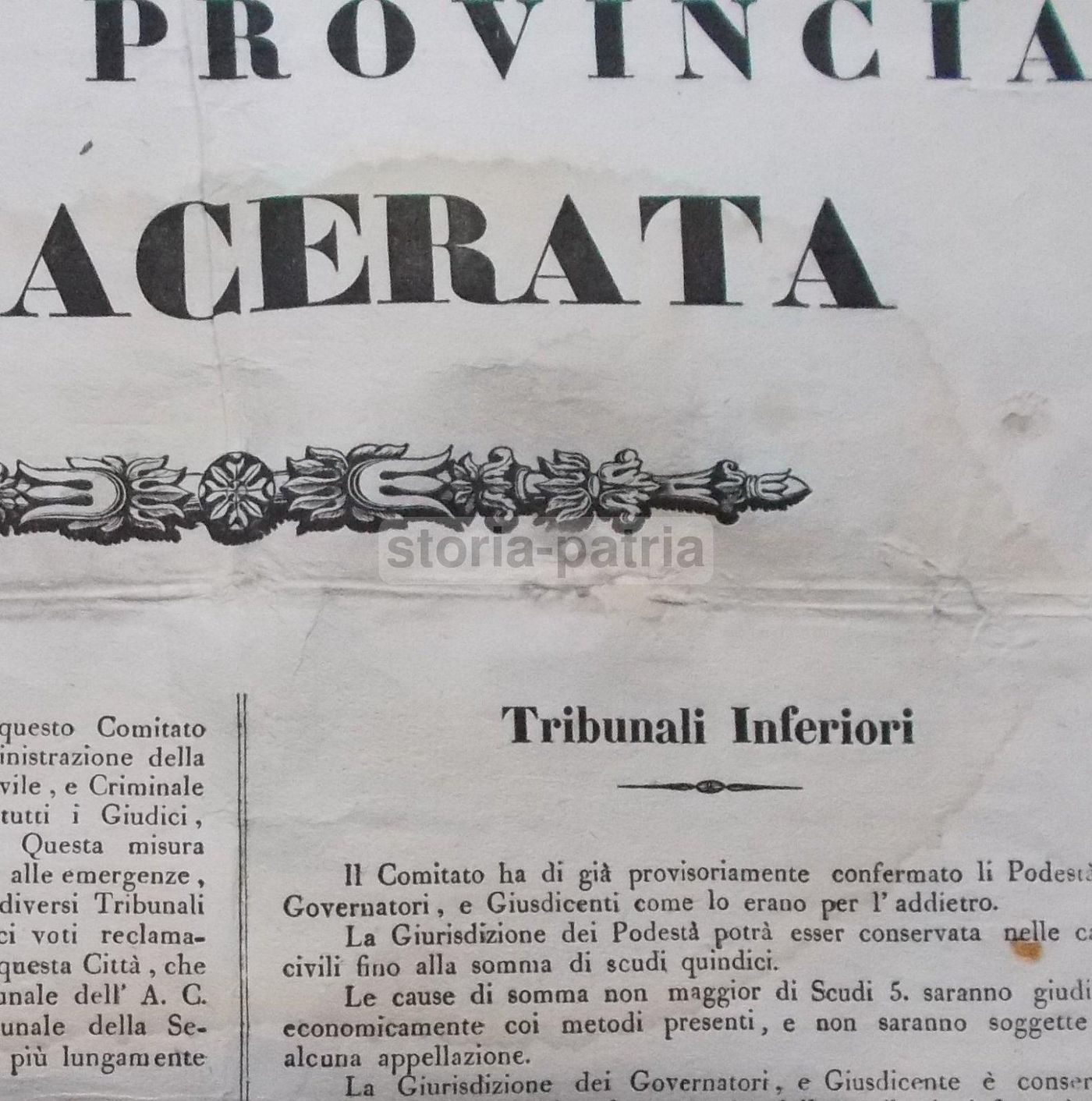 Manifesto Del Tribunale Di Appellazione Di Macerata, 1831 (Graziani, Carradori)