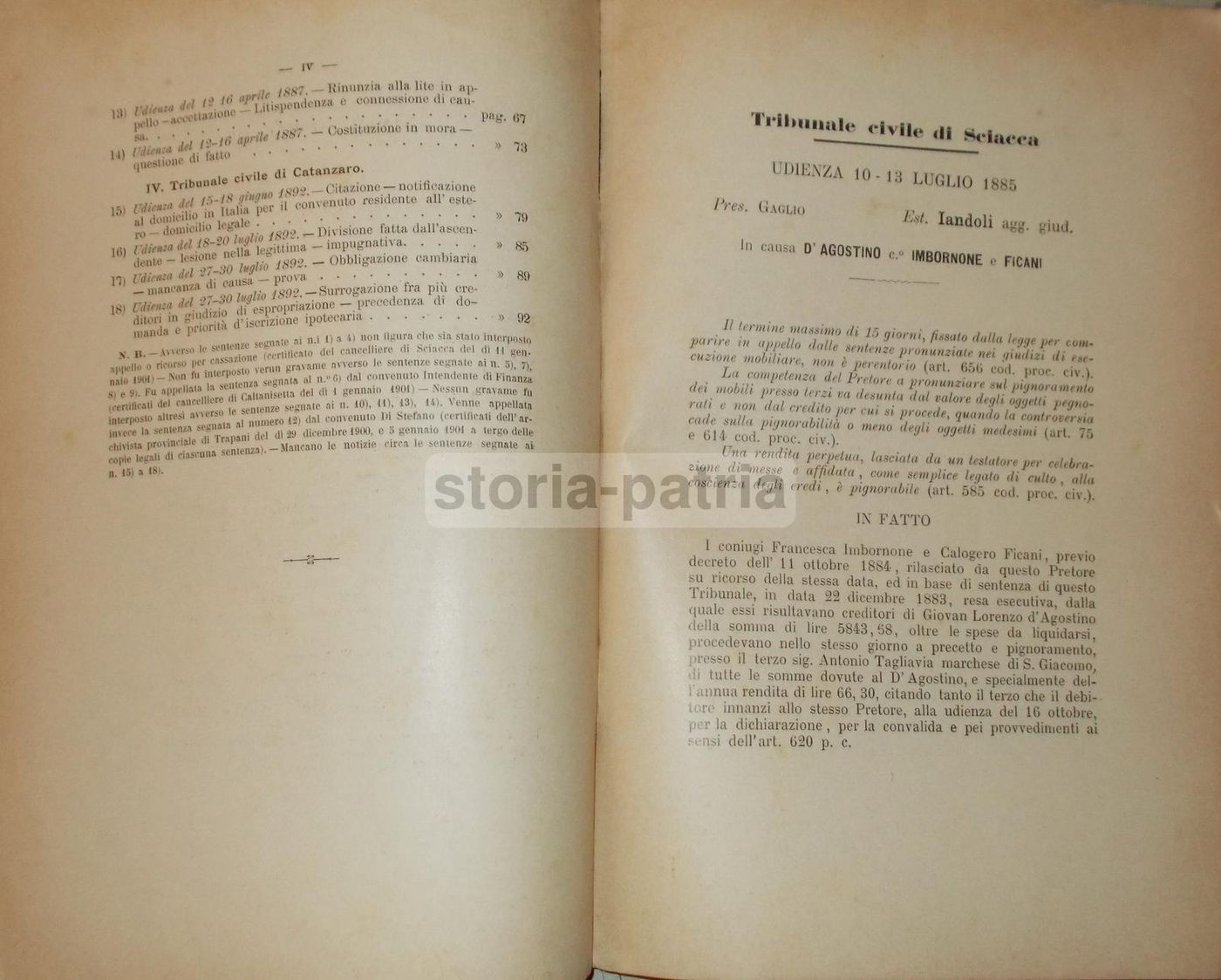 Sentenze Civili Jandoli 1901 Sicilia Calabria Tribunali Sciacca