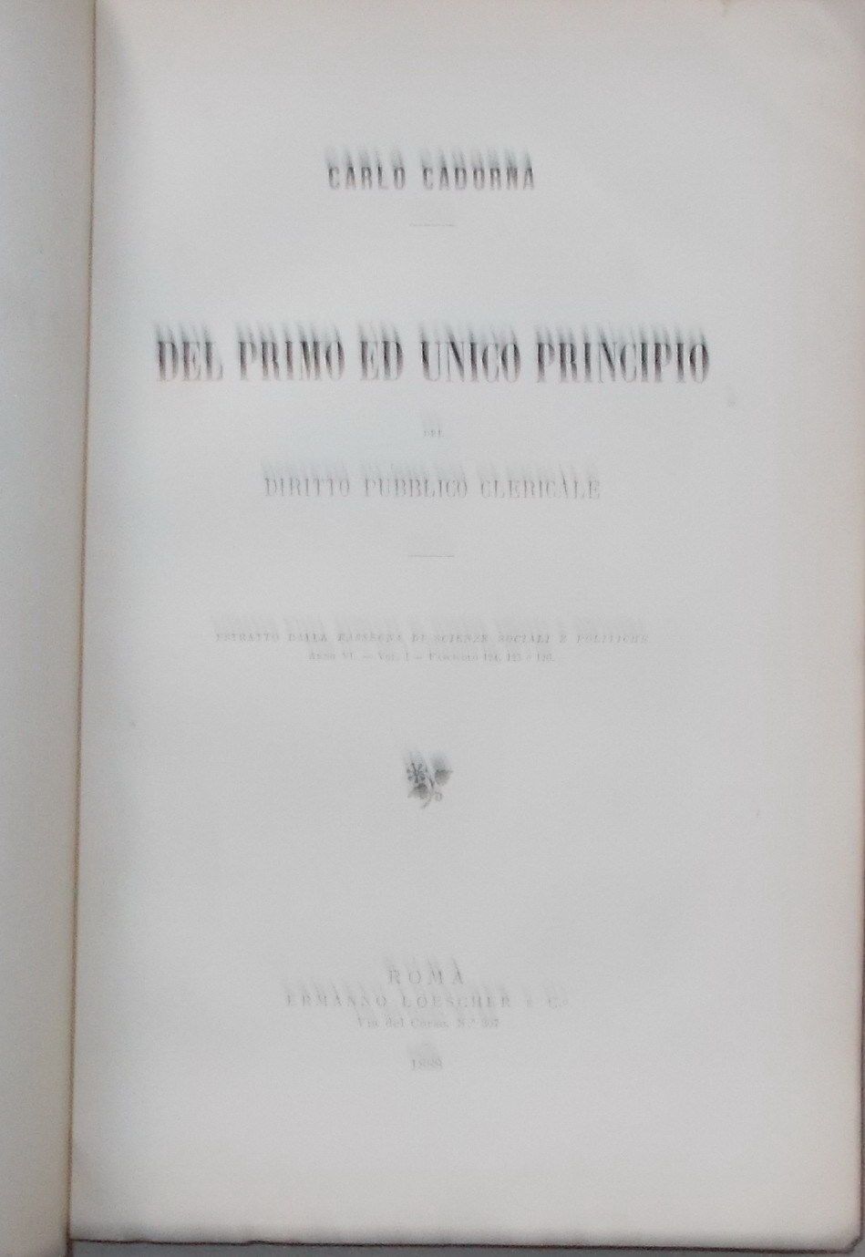 Cadorna, Diritto Pubblico Clericale, Vaticano, Roma, Loescher, 1888