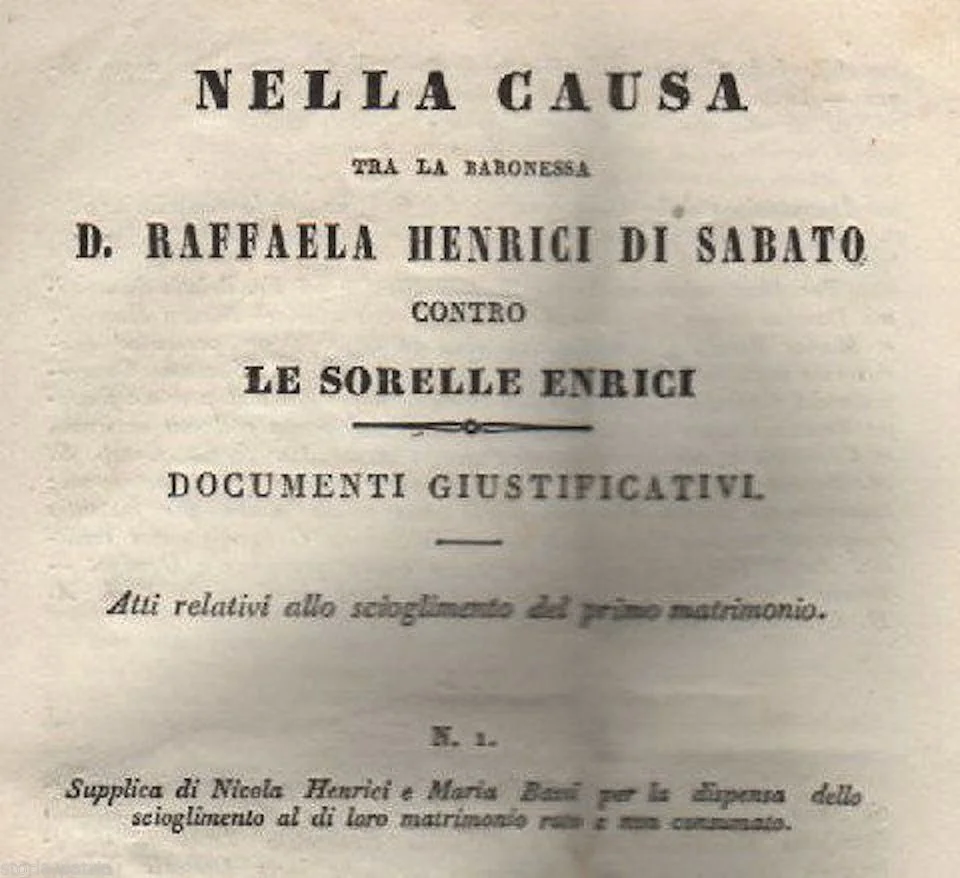 Causa di Separazione Henrici Bassi (alanno, Abruzzo), Metà Xix Secolo