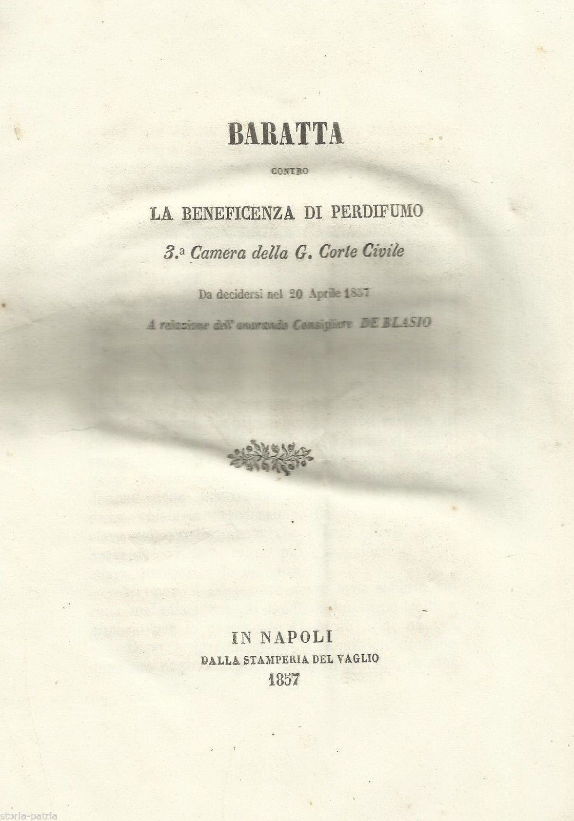 Allegazione Giuridica Perdifumo Salerno 1857 Beneficienza Baratta