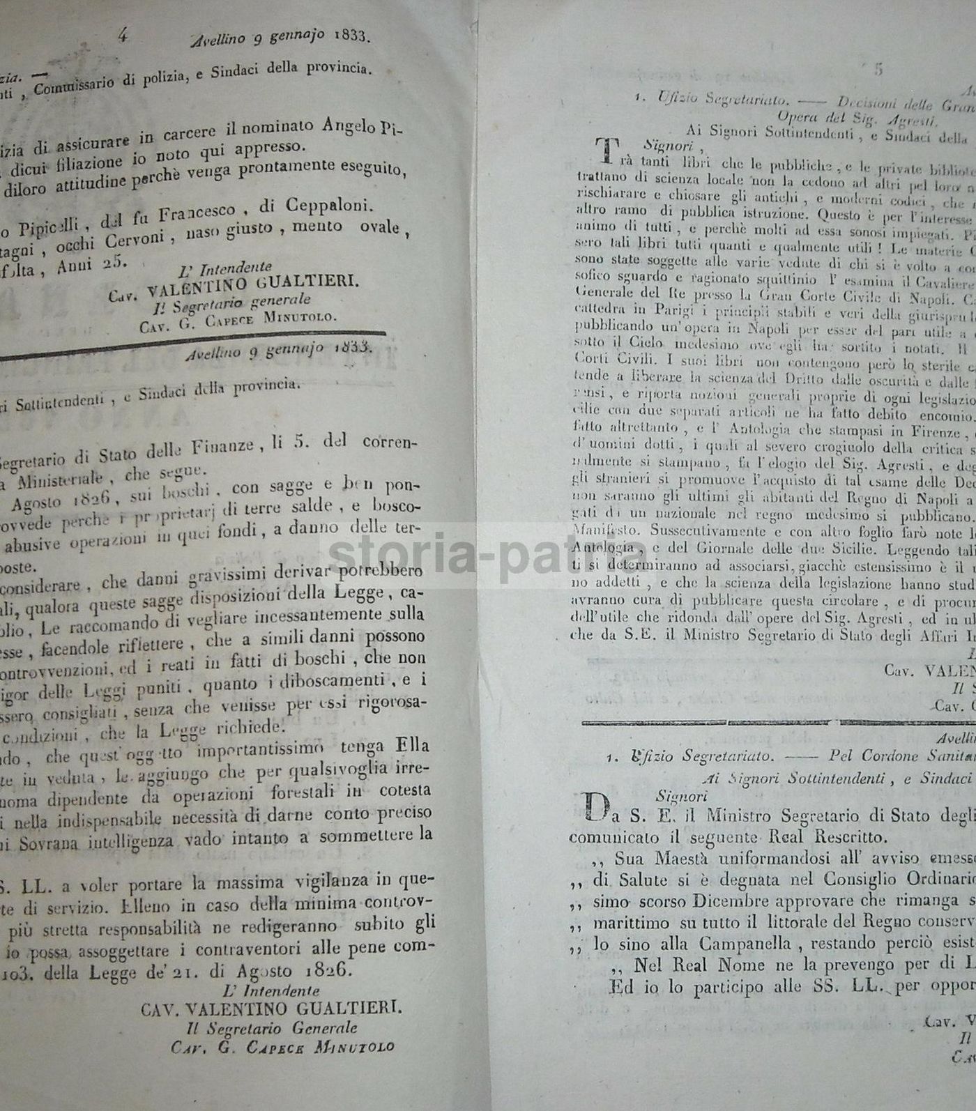 Giornale Dell'Intendenza Del Principato Ulteriore, Anno 1833, N. 1