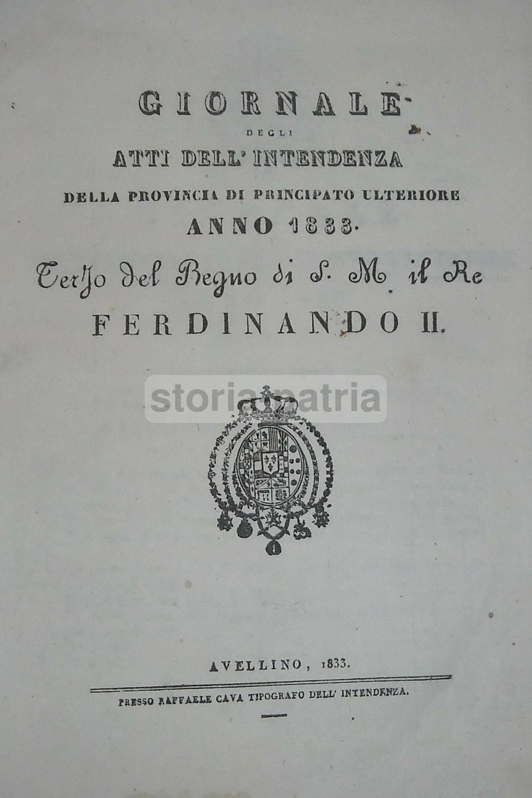 Giornale Dell'Intendenza Del Principato Ulteriore, Anno 1833, N. 1