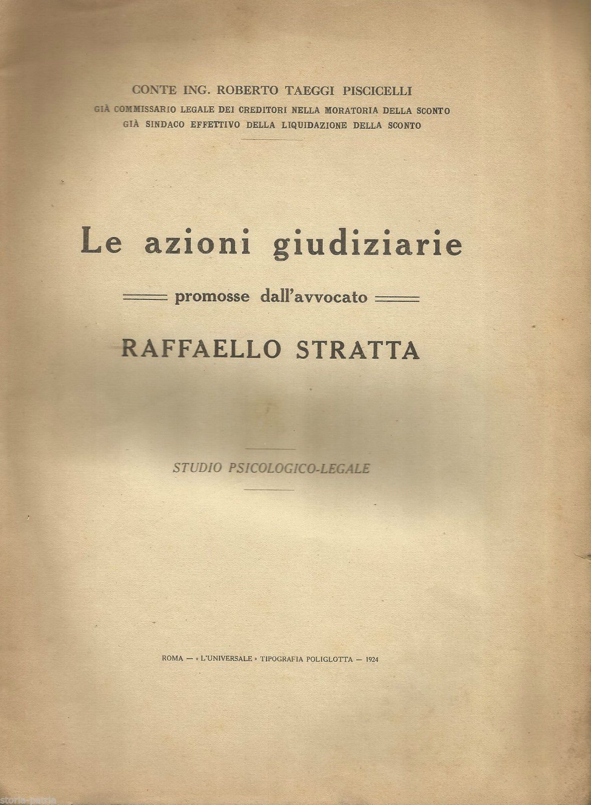 Taeggi Piscicelli Contro Stratta: Controversia Ansaldo, 1924. Memoria Giuridica