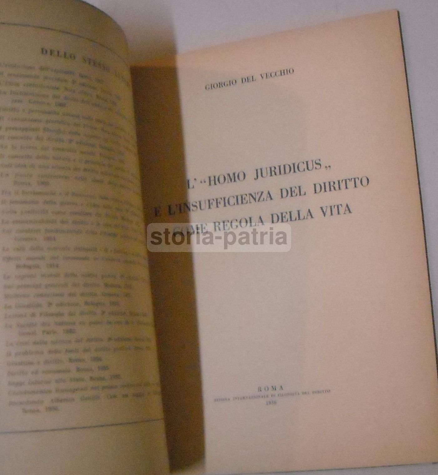 Del Vecchio: L'Homo Juridicus E L'Insufficienza Del Diritto (1936)