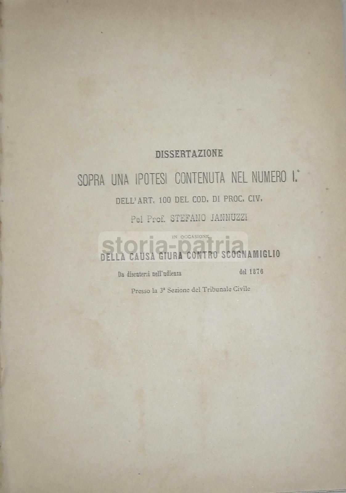 Dissertazione Giuridica Stefano Jannuzzi: Causa Giura Vs Scognamiglio (1876)