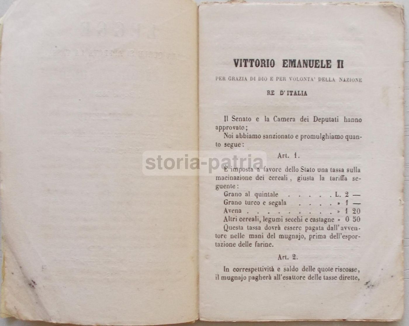Legge Sulla Tassa Di Macinazione Dei Cereali (1868)   Pagnoni