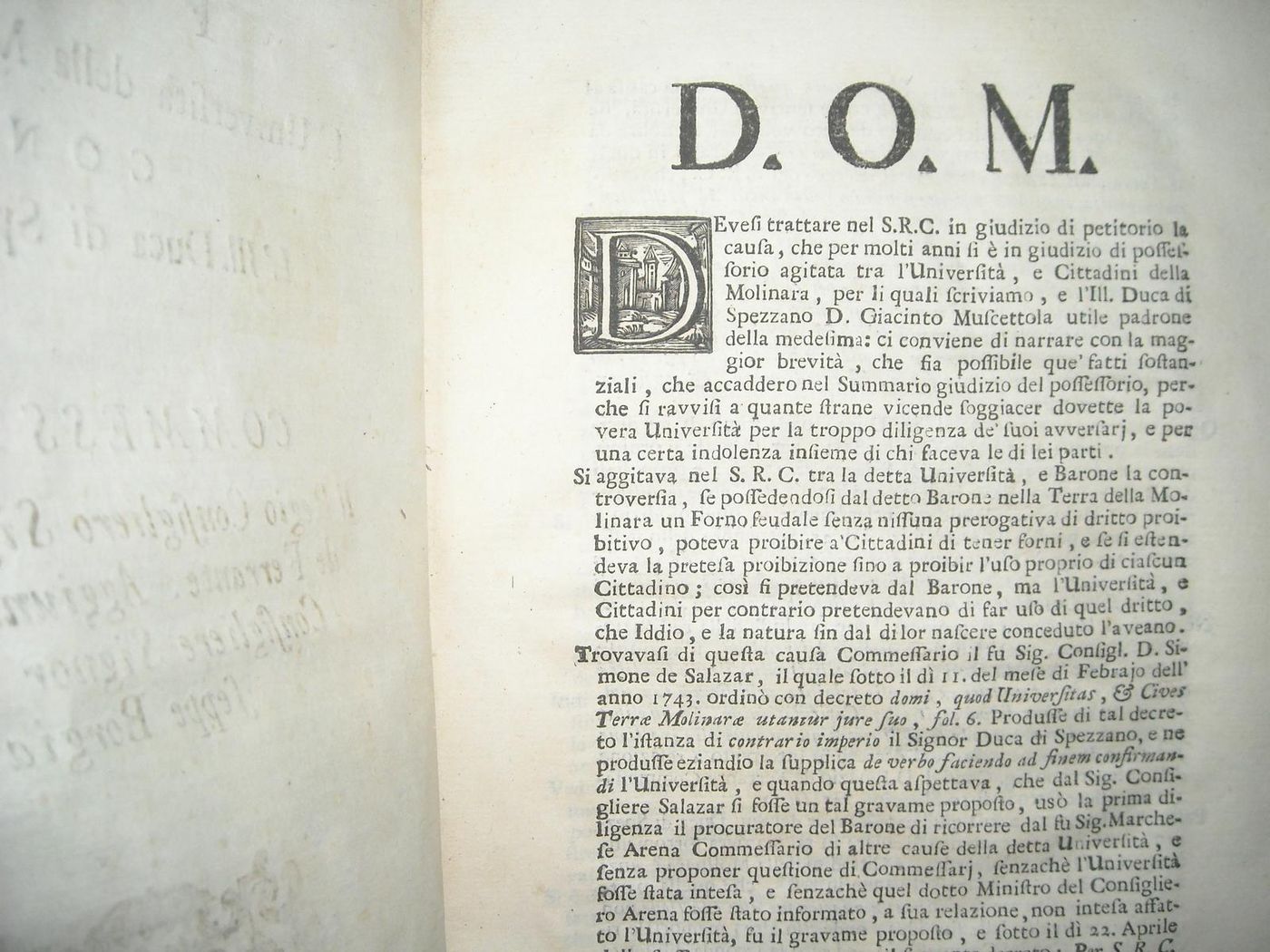 Allegazione Giuridica: Università Molinara Contro Duca Di Spezzano, 1748