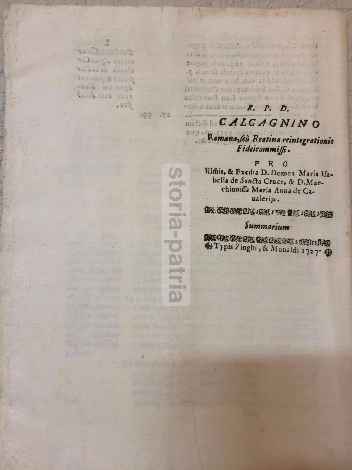 Fedecommesso Vecchiarelli, Rieti, 1727: Summarium Giuridico Notarile