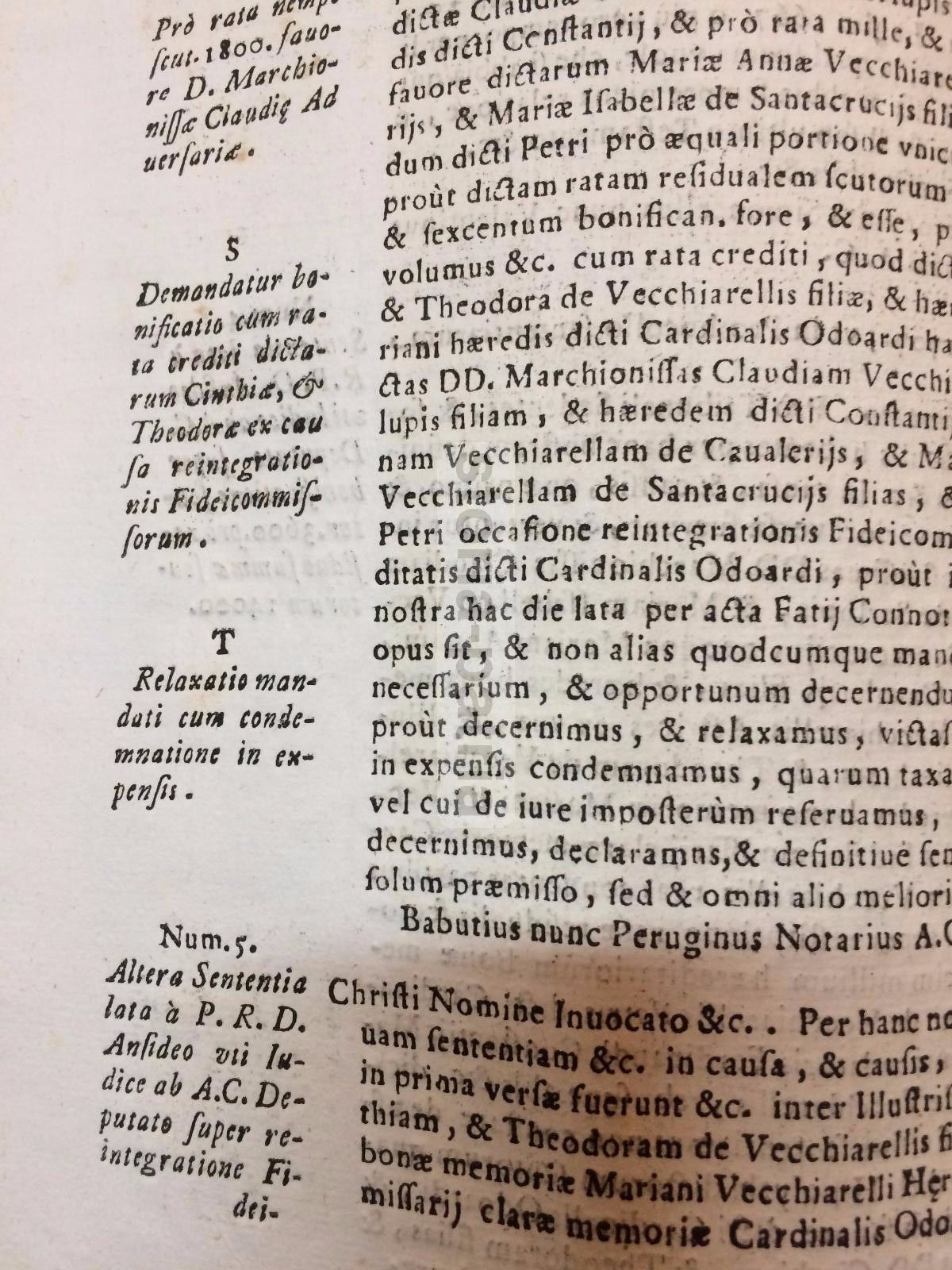 Fedecommesso Vecchiarelli, Rieti, 1727: Summarium Giuridico Notarile