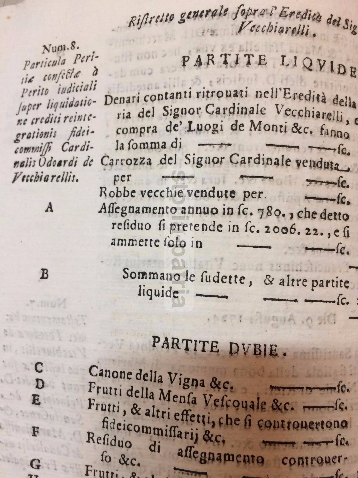 Fedecommesso Vecchiarelli, Rieti, 1727: Summarium Giuridico Notarile