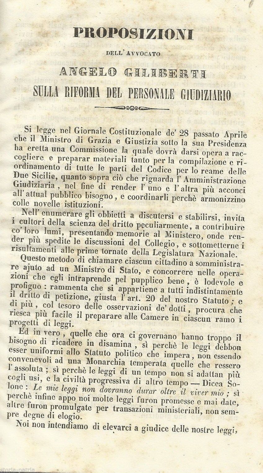 Proposizioni Sulla Riforma Del Personale Giudiziario   Angelo Giliberti (Napoli, 1848)