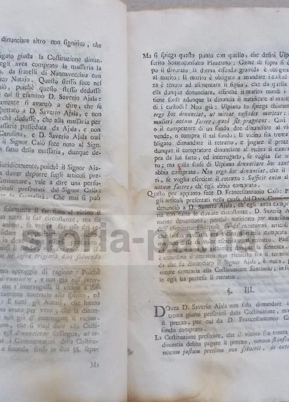 Dissertazione Giuridica Napoli 1768: Perrey, Calò, Ajala, Taranto