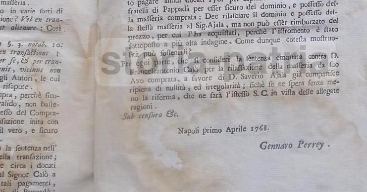 Dissertazione Giuridica Napoli 1768: Perrey, Calò, Ajala, Taranto