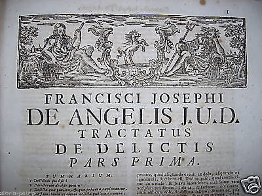 Tractatus Criminalis De Delictis Di De Angelis, Venezia, 1741